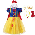 Girl Snow White Dress Princess Costume Halloween Party Fancy Dresses for Girls Cosplay Gown + Cloak
